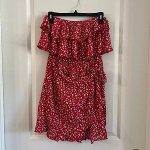 Vici Red and White Strapless Red and White Floral Dress Size Medium